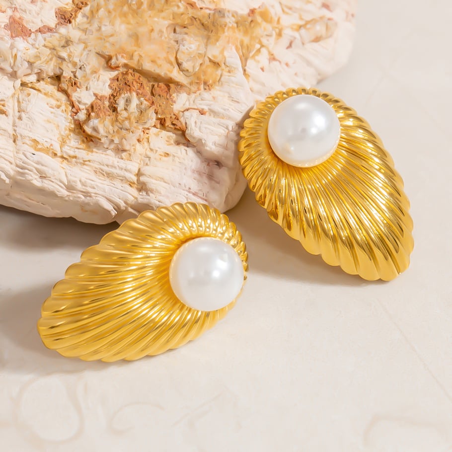 Orecchini pendenti geometrici in acciaio inossidabile color oro Immagine5