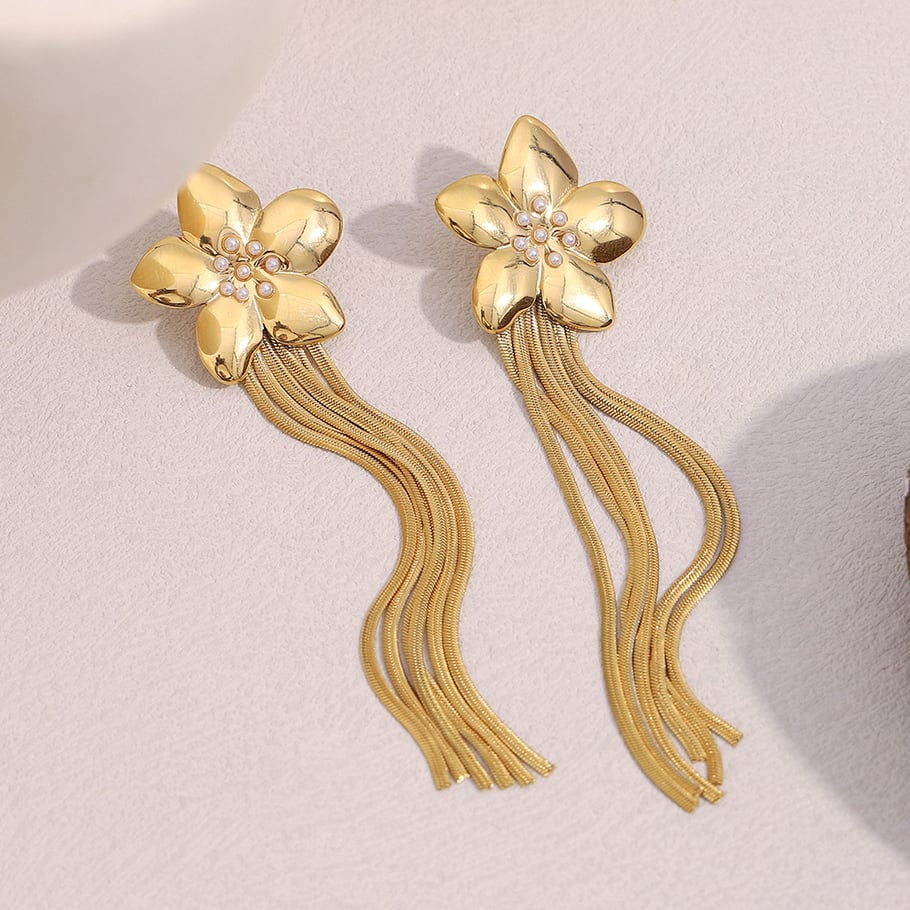 Pendientes colgantes de acero inoxidable con borlas elegantes de serie simple para mujer Imagen4