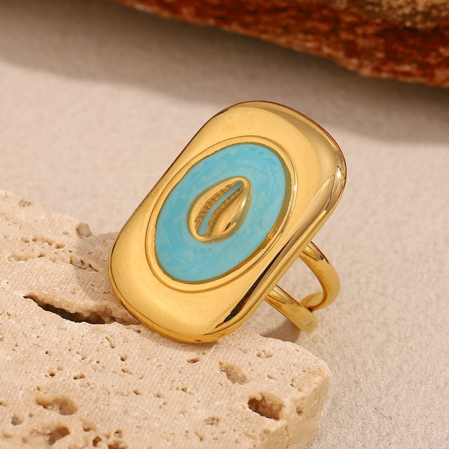 Anillos de acero inoxidable para mujer de la serie Ocean de estilo retro de lujo Imagen3