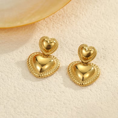 1 Çift Romantik Seri Günlük Kalp Paslanmaz Çelik Altın Rengi Kadın Sarkan Küpe h5 Resim4