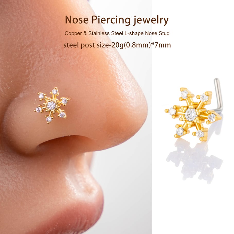 1 piercing de nez flocon de neige en cuivre doré et zircon pour femme Image5