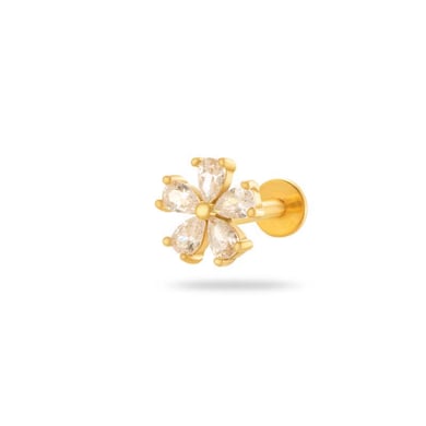 Flower Stainless Steel Gold Color  Zircon Piercings Earrings h5 