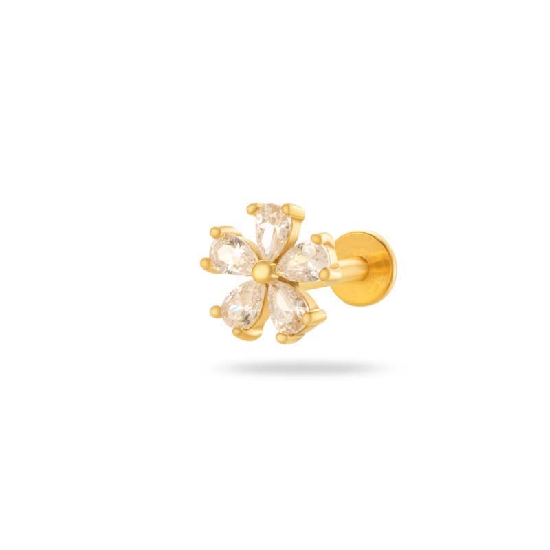 Flower Stainless Steel Gold Color  Zircon Piercings Earrings 