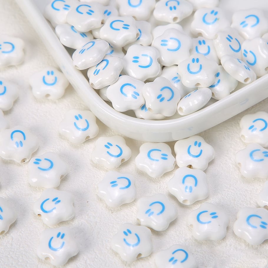 1 pièce de perle en céramique à faire soi-même avec visage souriant 