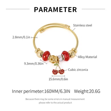 Süße Kirsche Gold Farbe Manschette Armbänder h5 Bild2