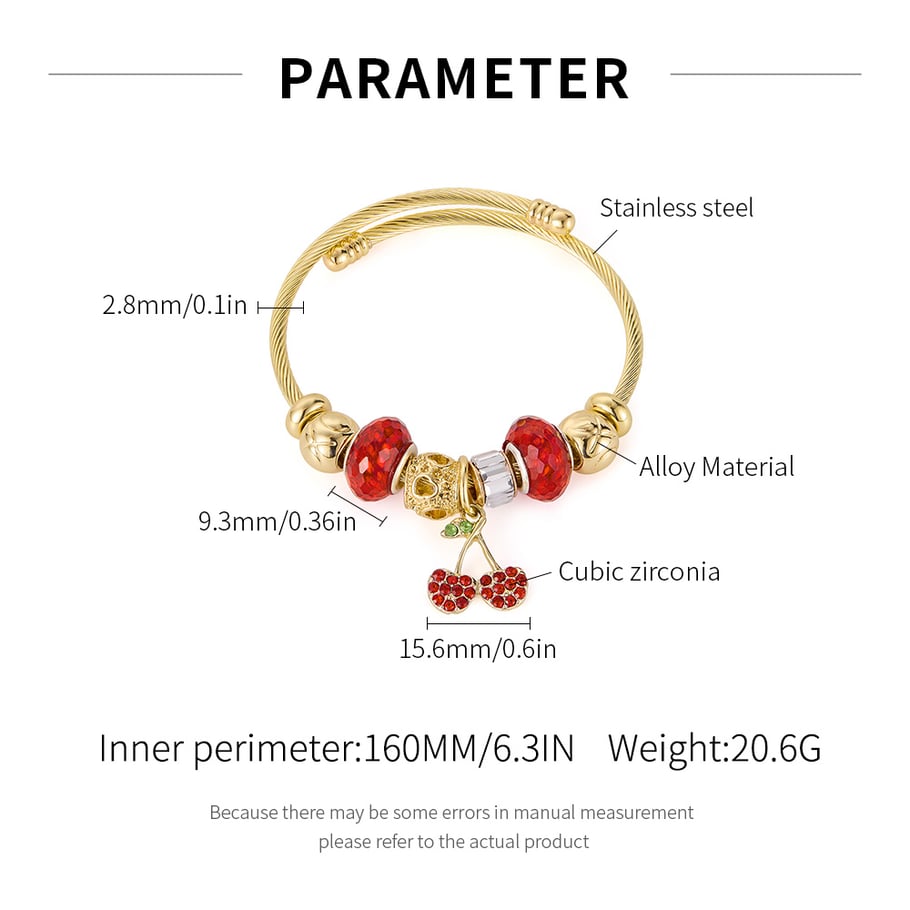 Süße Kirsche Gold Farbe Manschette Armbänder Bild2