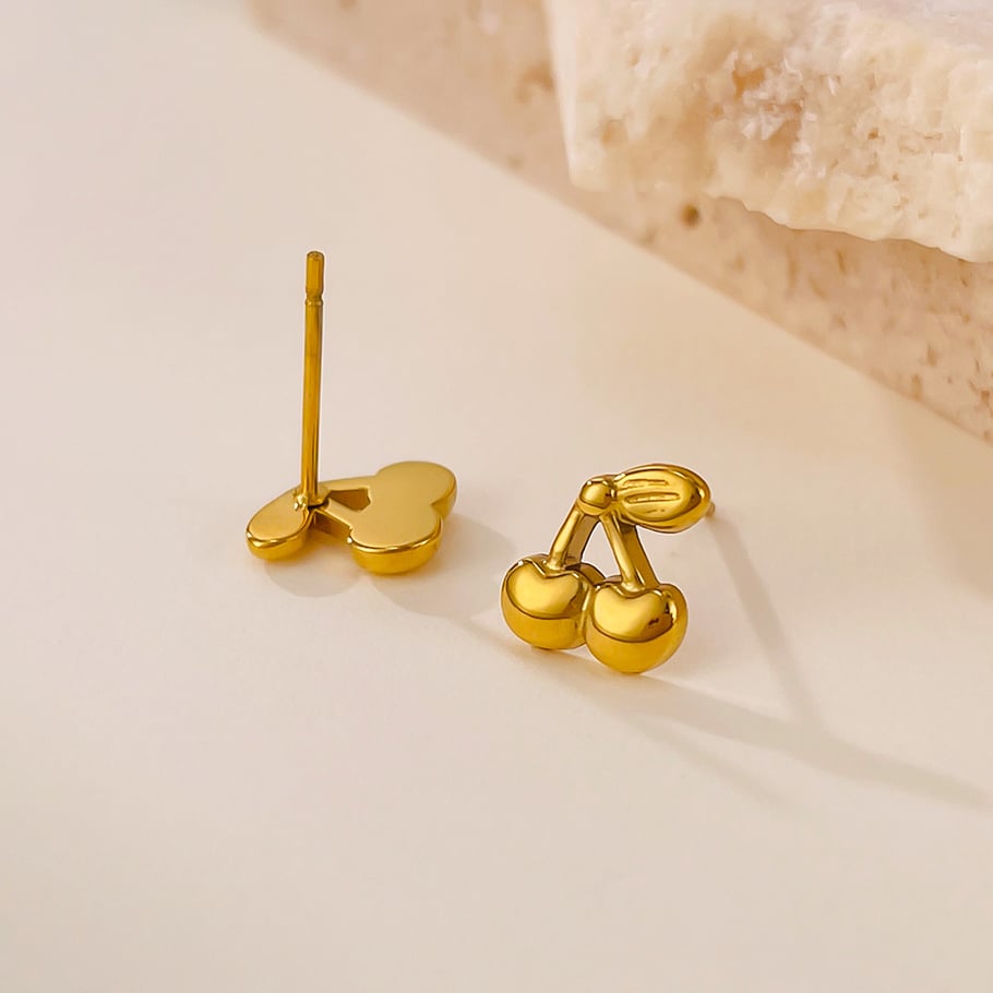 1 par de pendientes de botón de acero inoxidable dorados con diseño de planta diaria de serie simple para mujer Imagen5