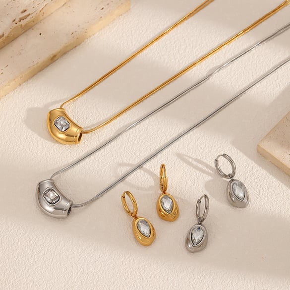 Conjuntos de pendientes geométricos de acero inoxidable en color dorado estilo Ins 2