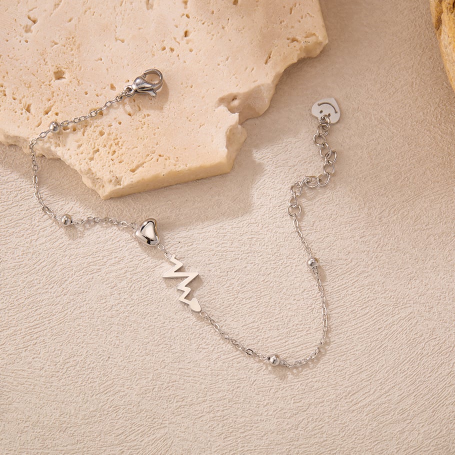 Braccialetti a catena da donna in acciaio inossidabile con cuore semplice, serie semplice, 1 pezzo Immagine4