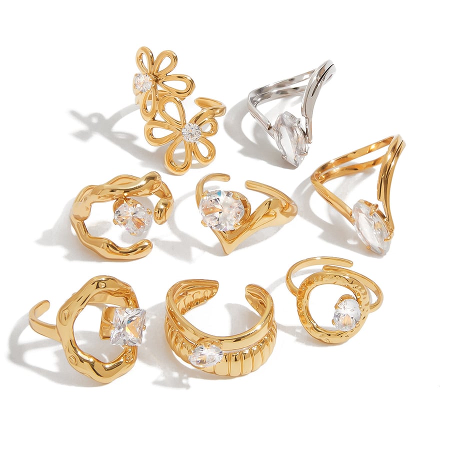 Luxe roestvrijstalen ring met gouden edelstenen Afbeelding6