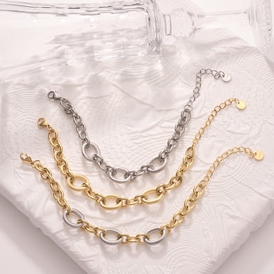 Shining Oval Stainless Steel Gold Color Women's Chain Bracelets h5 Picture3