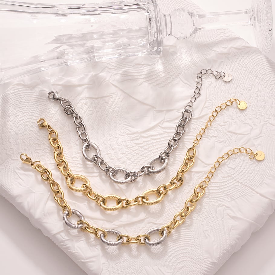 Shining Oval Stainless Steel Gold Color Women's Chain Bracelets Picture3