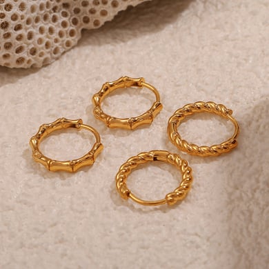 Pendientes de aro de acero inoxidable color dorado h5 Imagen3