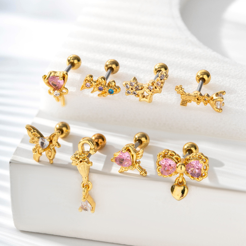 1 Pair Simple Series Simple Heart Copper   Gold Color  Zircon Women's Piercings Earrings Picture6