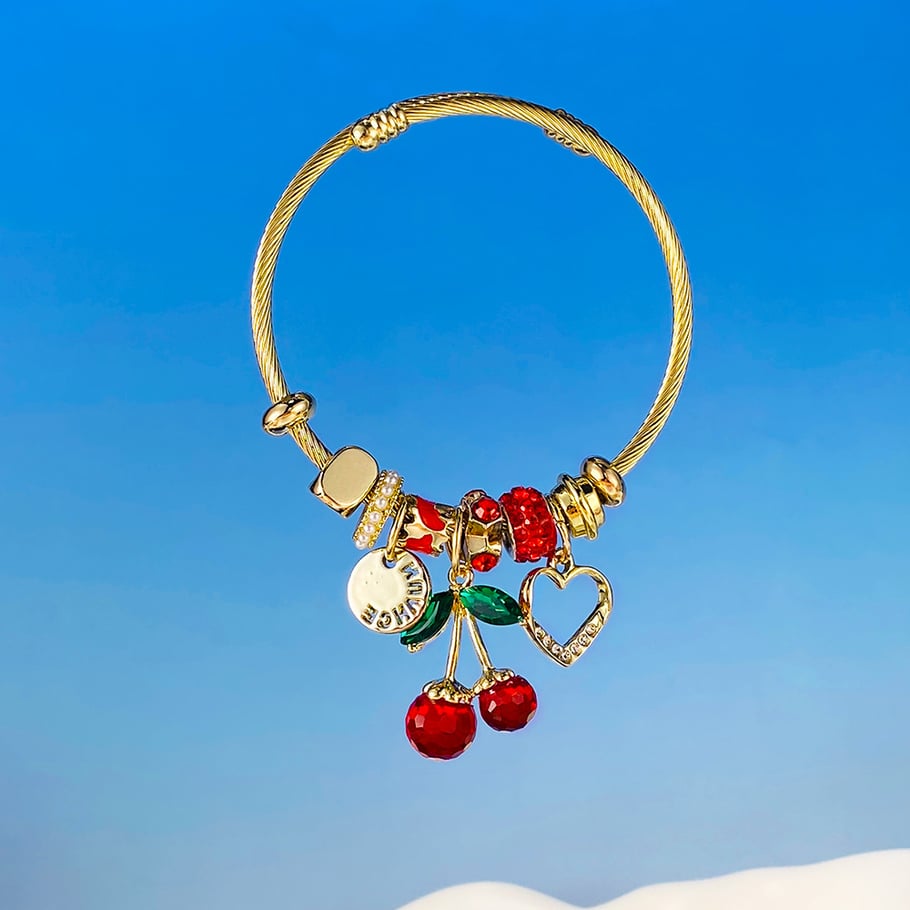 Sweet Cherry Gold Color Cuff Bracelets Picture5