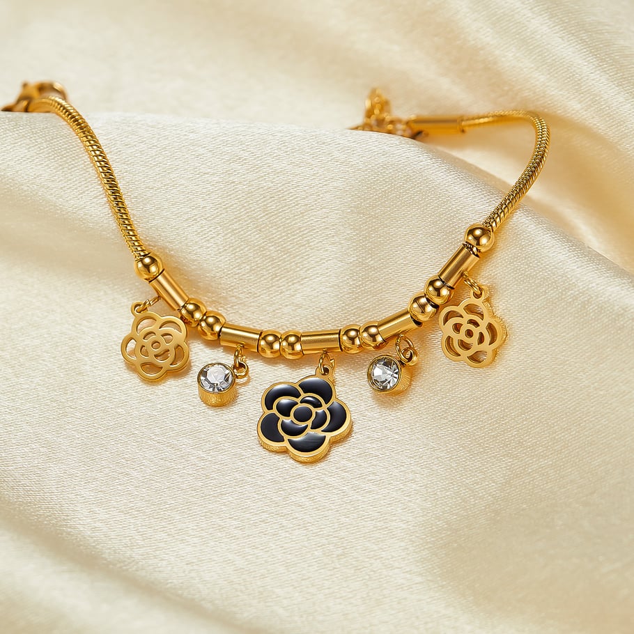Blumen-Charm-Armbänder aus Edelstahl in Goldfarbe Bild4