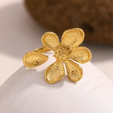 Luxe stijl bloementhema gouden roestvrijstalen damesringen h5 Afbeelding3