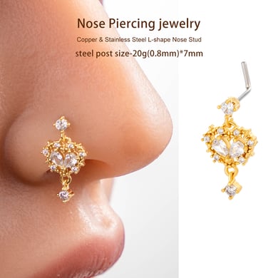1 pièce de piercing de nez en forme de cœur en cuivre doré et zircon pour femme h5 Image5