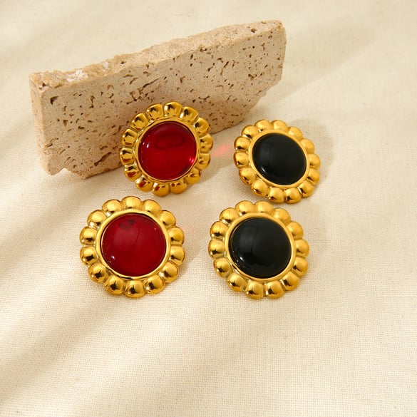 High-End-Retro-Ohrstecker in Rot und Grün, elliptische Form, für Damen