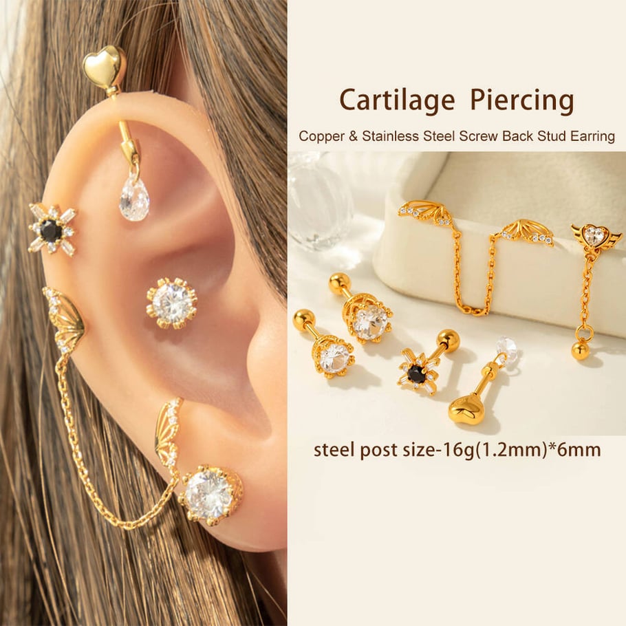 1 Paar Simple Series Simple Heart Kupfer Gold Farbe Zirkon Damen Piercings Ohrringe Bild3