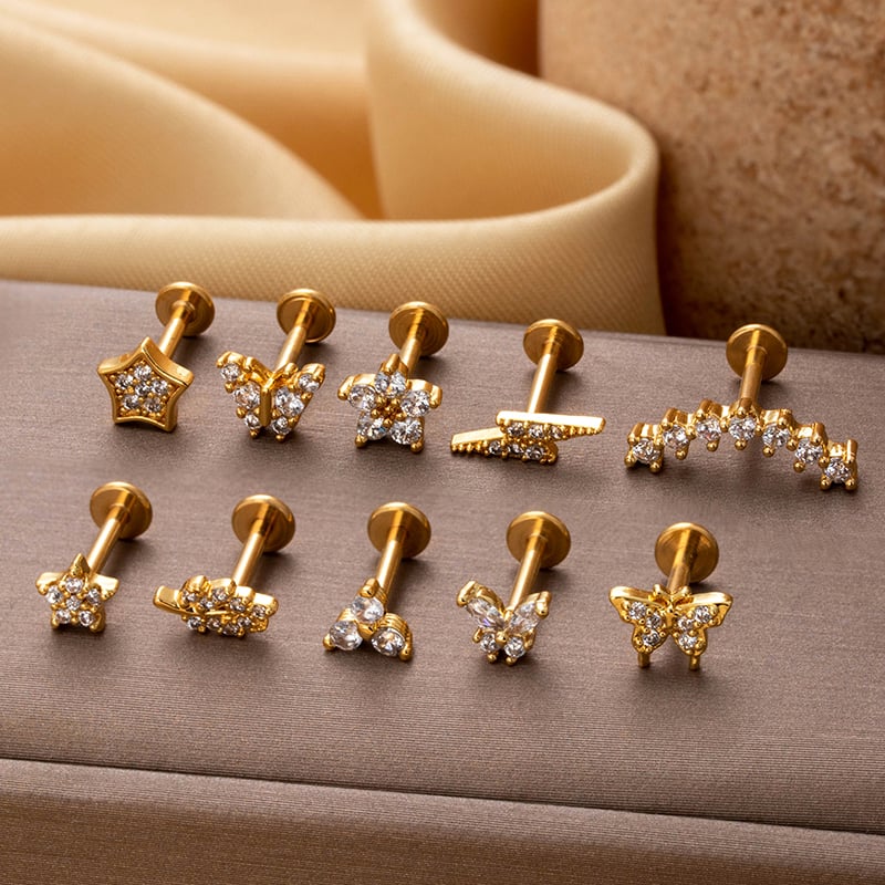 1 Pair Simple Series Simple Flower Copper   Gold Color  Zircon Women's Piercings Earrings Picture4