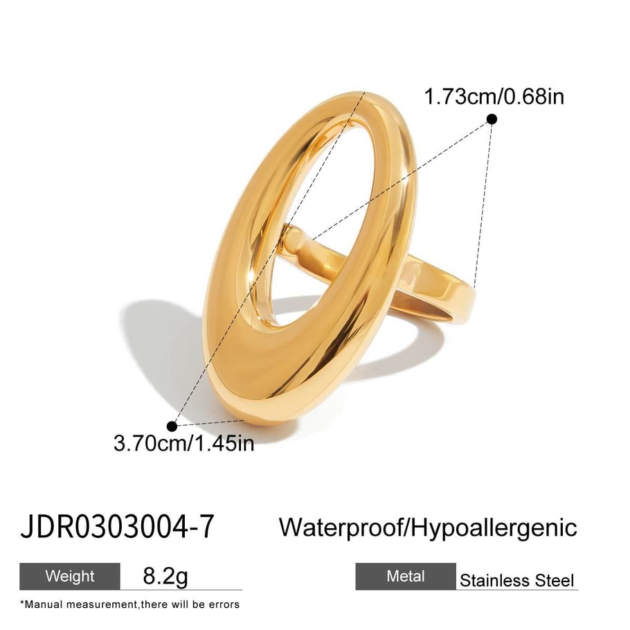 Eenvoudige geometrische statement ringen van roestvrij staal in goudkleur Afbeelding2