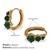 EH1076GNG Groene steen gouden kleine oorbellen Afbeelding6