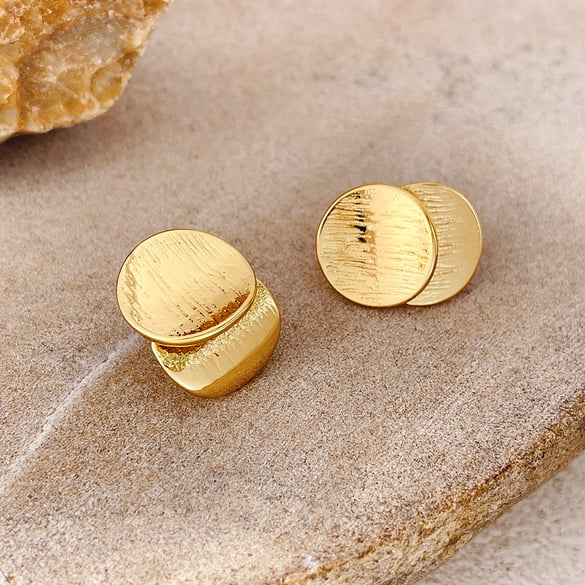 1 Pair Casual Circle Stainless Steel Gold Color Women's Stud Earrings 2
