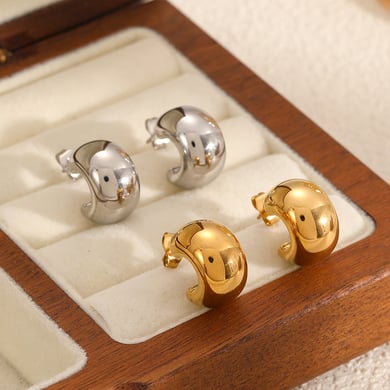Pendientes sencillos de acero inoxidable color dorado h5 Imagen3
