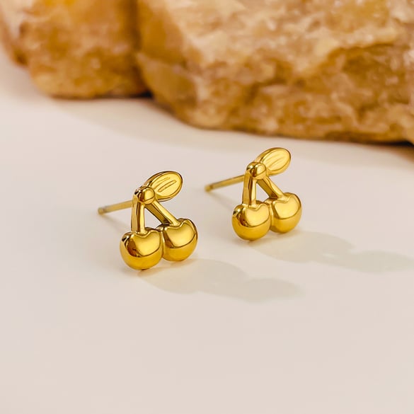 1 par de pendientes de botón de acero inoxidable dorados con diseño de planta diaria de serie simple para mujer 2