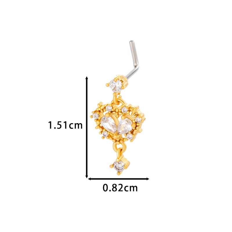 1 pièce de piercing de nez en forme de cœur en cuivre doré et zircon pour femme Image2