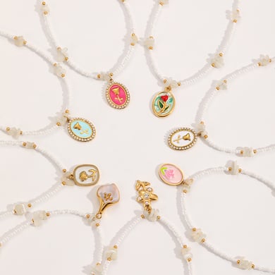 Collares colgantes de acero inoxidable color dorado con flores románticas h5 Imagen4