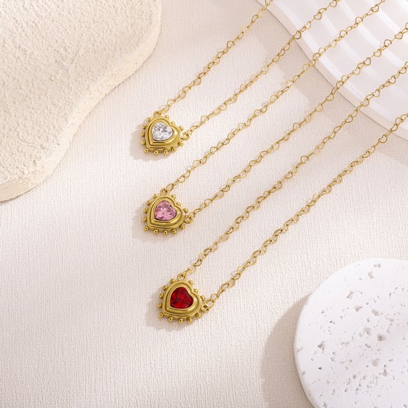1 paire de colliers à pendentif en forme de cœur classique en acier inoxydable couleur or pour femme, série romantique 2