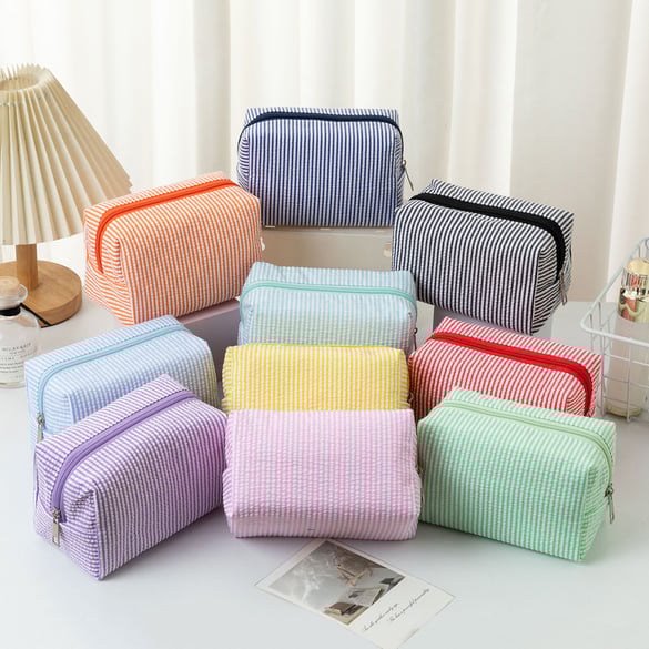 Trousse de maquillage pour femme à rayures quotidiennes, série simple, 1 pièce 2