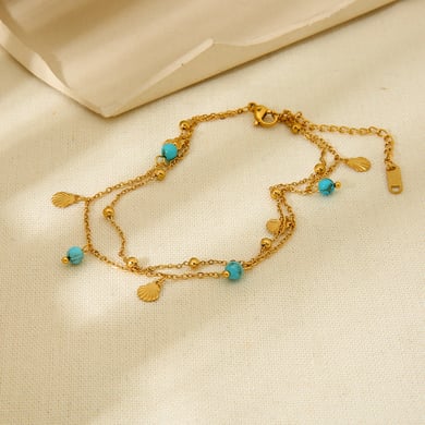 1 Paar einfache Serie Bohemian Turtle Edelstahl Gold Farbe künstliche Edelstein Fußkettchen h5 Bild2