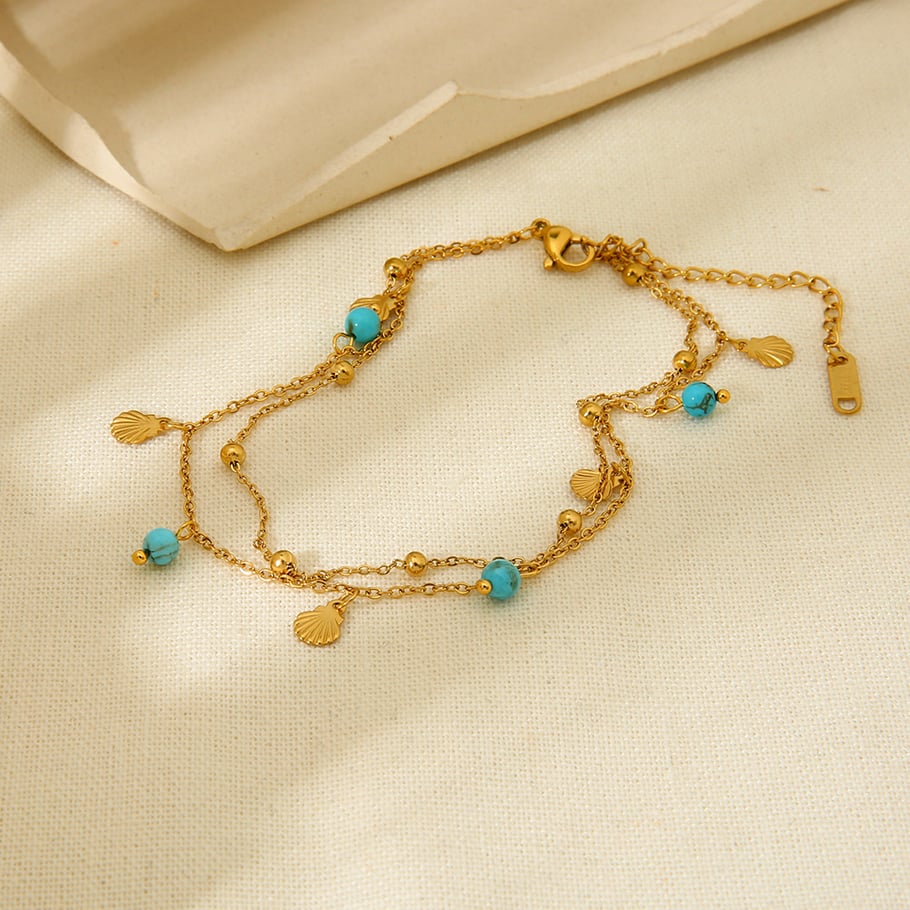 1 Paar einfache Serie Bohemian Turtle Edelstahl Gold Farbe künstliche Edelstein Fußkettchen Bild2