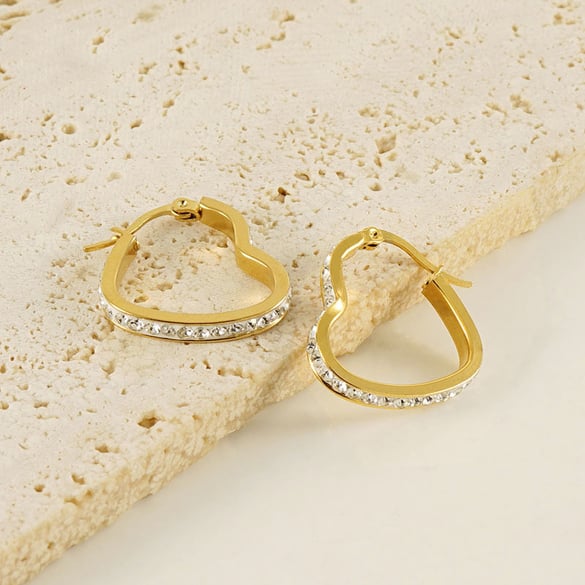 Heart Stainless Steel Gold Color Hoop Earrings