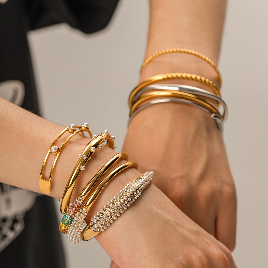 1 Piece Simple Style Multi-layered Geometric Stainless Steel Women's Bangles Picture4