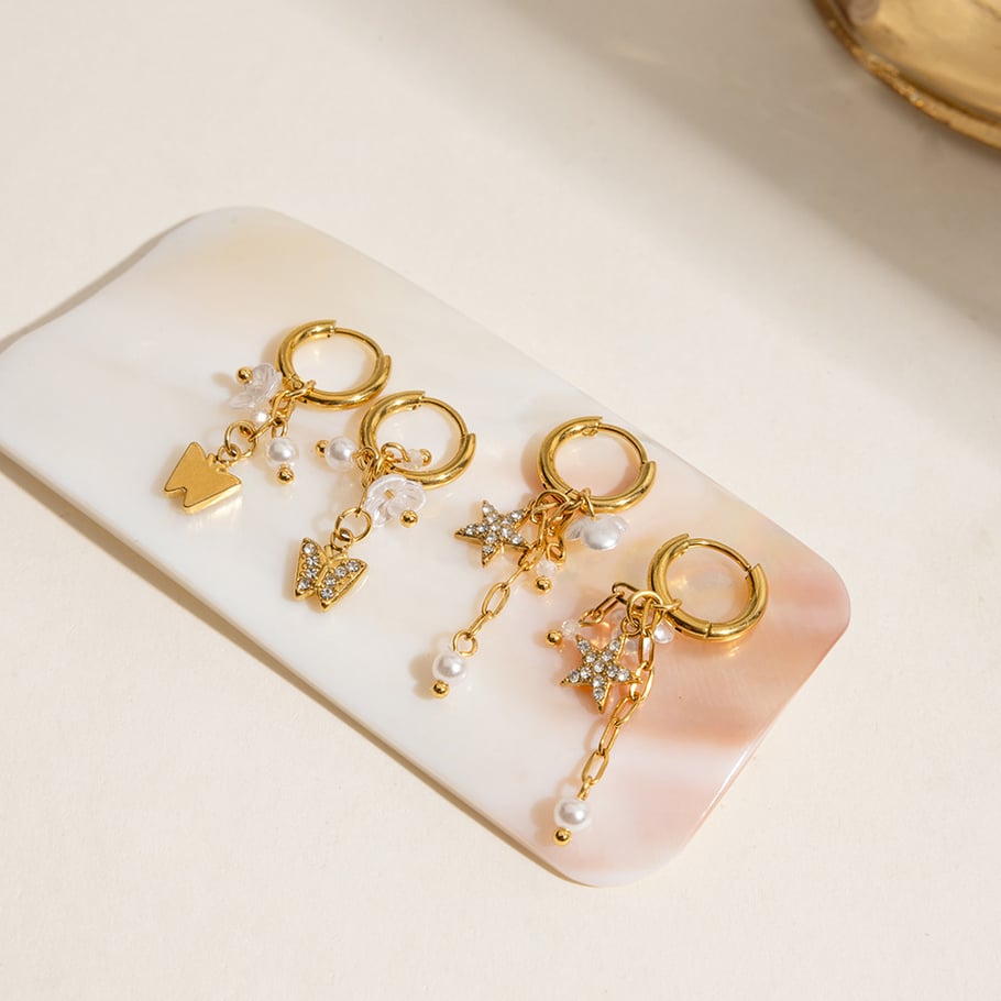 Orecchini pendenti in acciaio inossidabile color oro con fiori romantici Immagine6