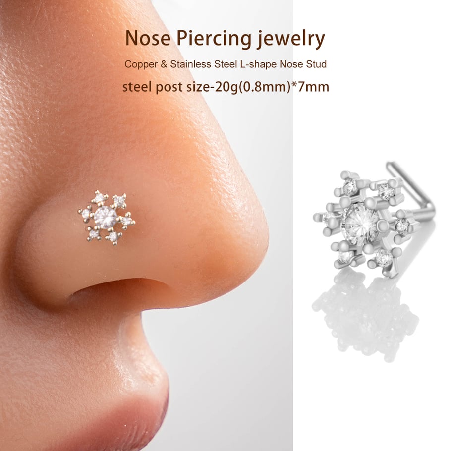 1 piercing de nez flocon de neige en cuivre doré et zircon pour femme Image6