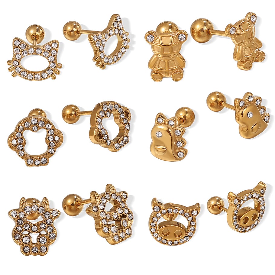 Boucles d&#39;oreilles piercing en acier inoxydable couleur or avec motif animal mignon Image5