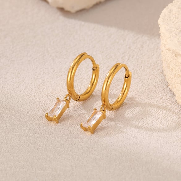 1 Paar einfache Serie täglich geometrische Edelstahl Gold Farbe Damen Tropfen Ohrringe 2