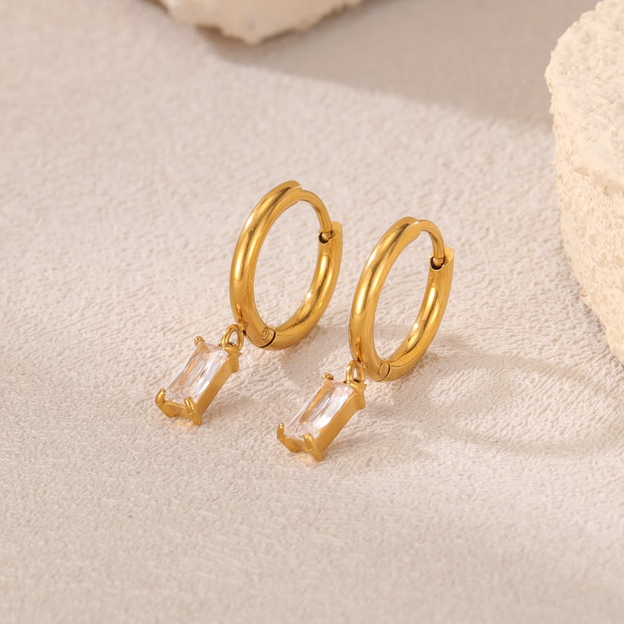 1 Paar einfache Serie täglich geometrische Edelstahl Gold Farbe Damen Tropfen Ohrringe Bild3