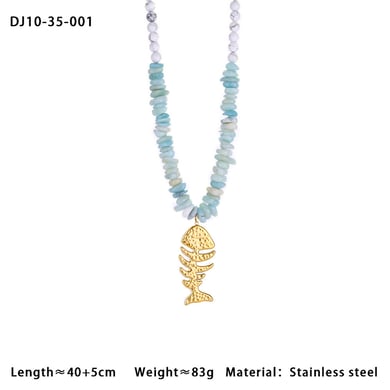 Fishbone White Turquoise Beads Women's Pendant Necklaces h5 Picture2