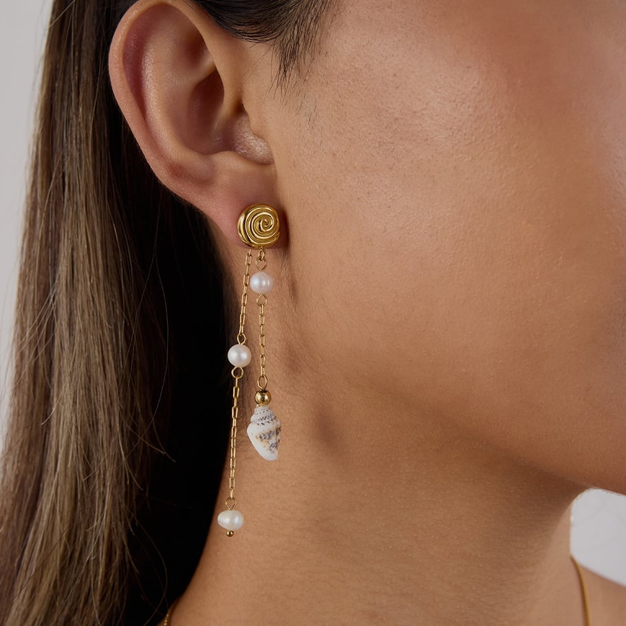 Oceanic Stainless Steel  Gold Color Shell Dangle Earrings Picture5