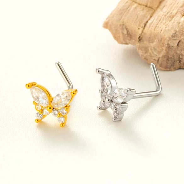 1 Piece Copper Gold Color Zircon  Nose Stud 2