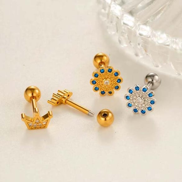 1 Piece Daily Flower Copper Gold Color Zircon Women's Piercings Earrings