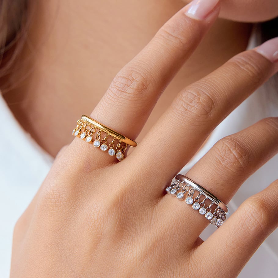 1 stuk luxe serie origineel ontwerp kwast roestvrij staal goudkleurige dames edelsteen ringen Afbeelding4