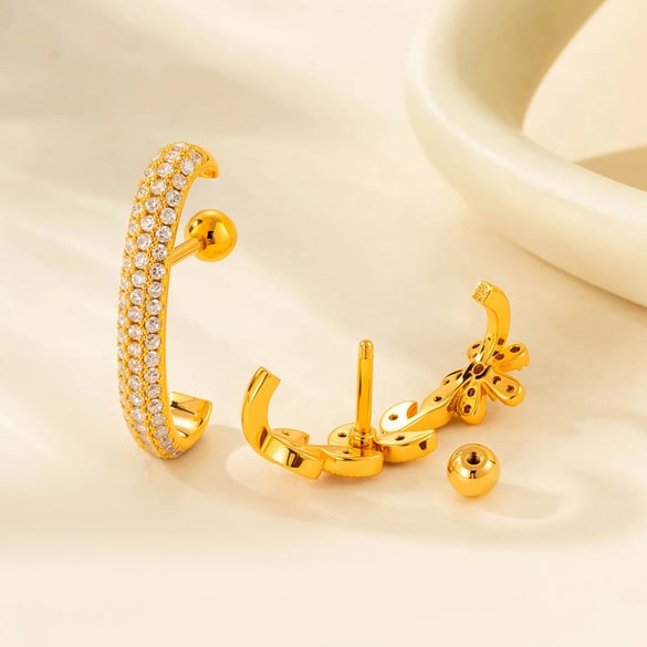 1 Pair Simple Series Simple Star Copper   Gold Color  Zircon Women's Piercings Earrings