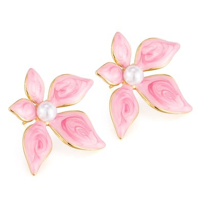 1 paio di orecchini a bottone da donna in acciaio inossidabile color oro con fiori policromi h5 